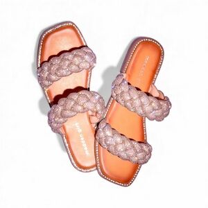 MADDEN GIRL Park Braided Rhinestone Flat Slide Sandals